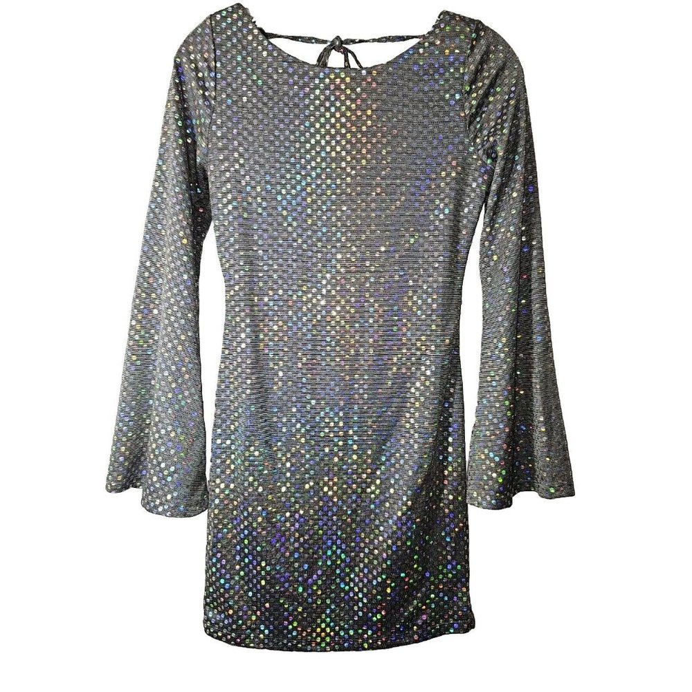 WOMENS SMALL THIRTY THIRTY LA PARTY CLUB DRESS SEQUIN SILVER SHINY BACKLESS